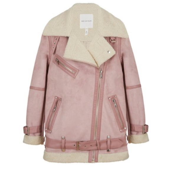 Pink oversized shearling moto jacket - Picture 2 of 8